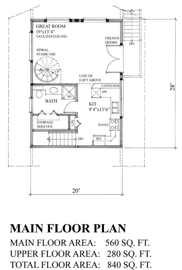 Cabin, Narrow Lot House Plan 74014 with 1 Beds, 1 Baths, 1 Car Garage Level One