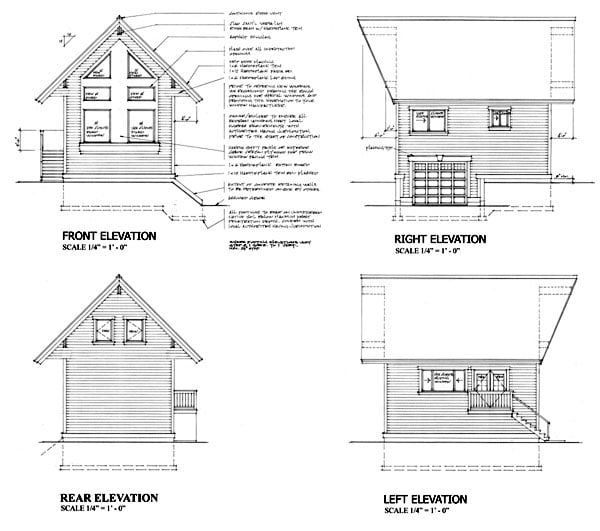 Cabin, Narrow Lot House Plan 74014 with 1 Beds, 1 Baths, 1 Car Garage Rear Elevation