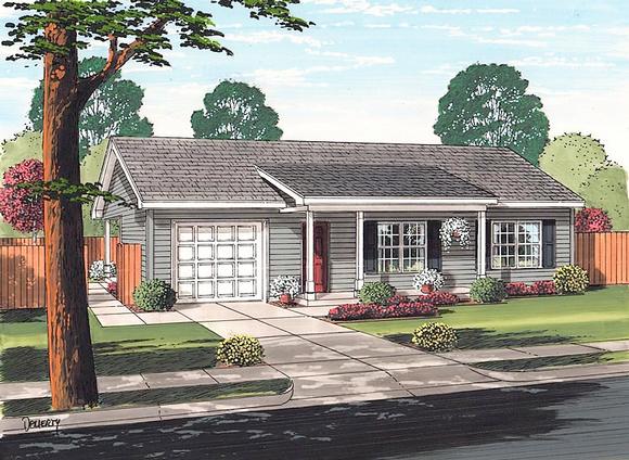 Cottage, Ranch, Traditional House Plan 74017 with 2 Beds, 1 Baths, 1 Car Garage Elevation