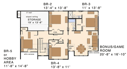 Craftsman, Farmhouse House Plan 74020 with 5 Beds, 4 Baths, 3 Car Garage Second Level Plan