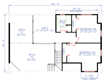 Log House Plan 74100 with 4 Beds, 3 Baths, 2 Car Garage Second Level Plan