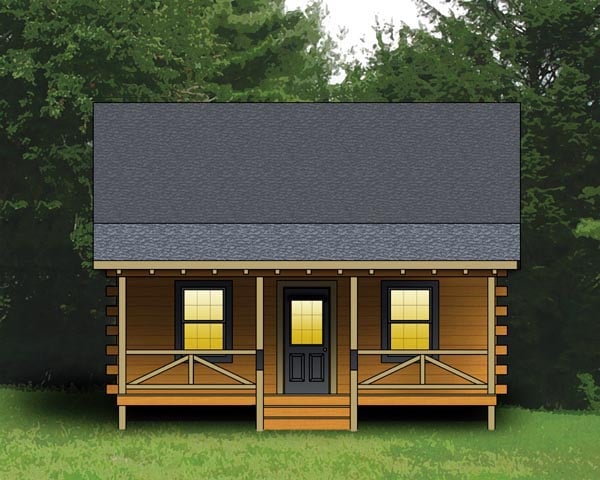 Log, Narrow Lot House Plan 74102 with 2 Beds, 1 Baths Elevation