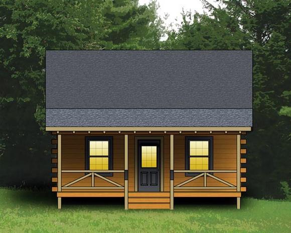 Log, Narrow Lot House Plan 74105 with 2 Beds, 1 Baths Elevation