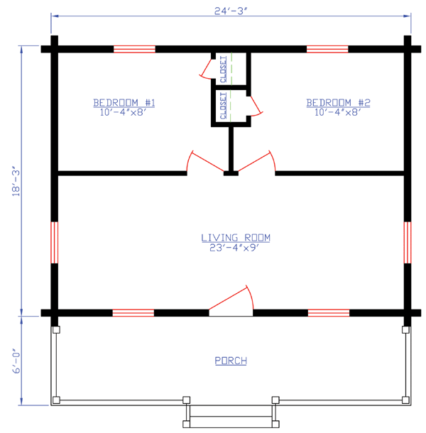 Log, Narrow Lot House Plan 74106 with 2 Beds Level One