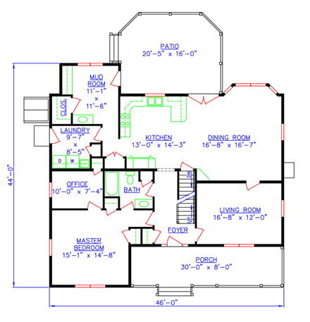 Farmhouse House Plan 74113 with 5 Beds, 2 Baths First Level Plan