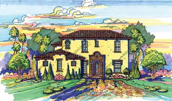 Mediterranean, Southwest House Plan 74227 with 3 Beds, 5 Baths, 2 Car Garage Elevation