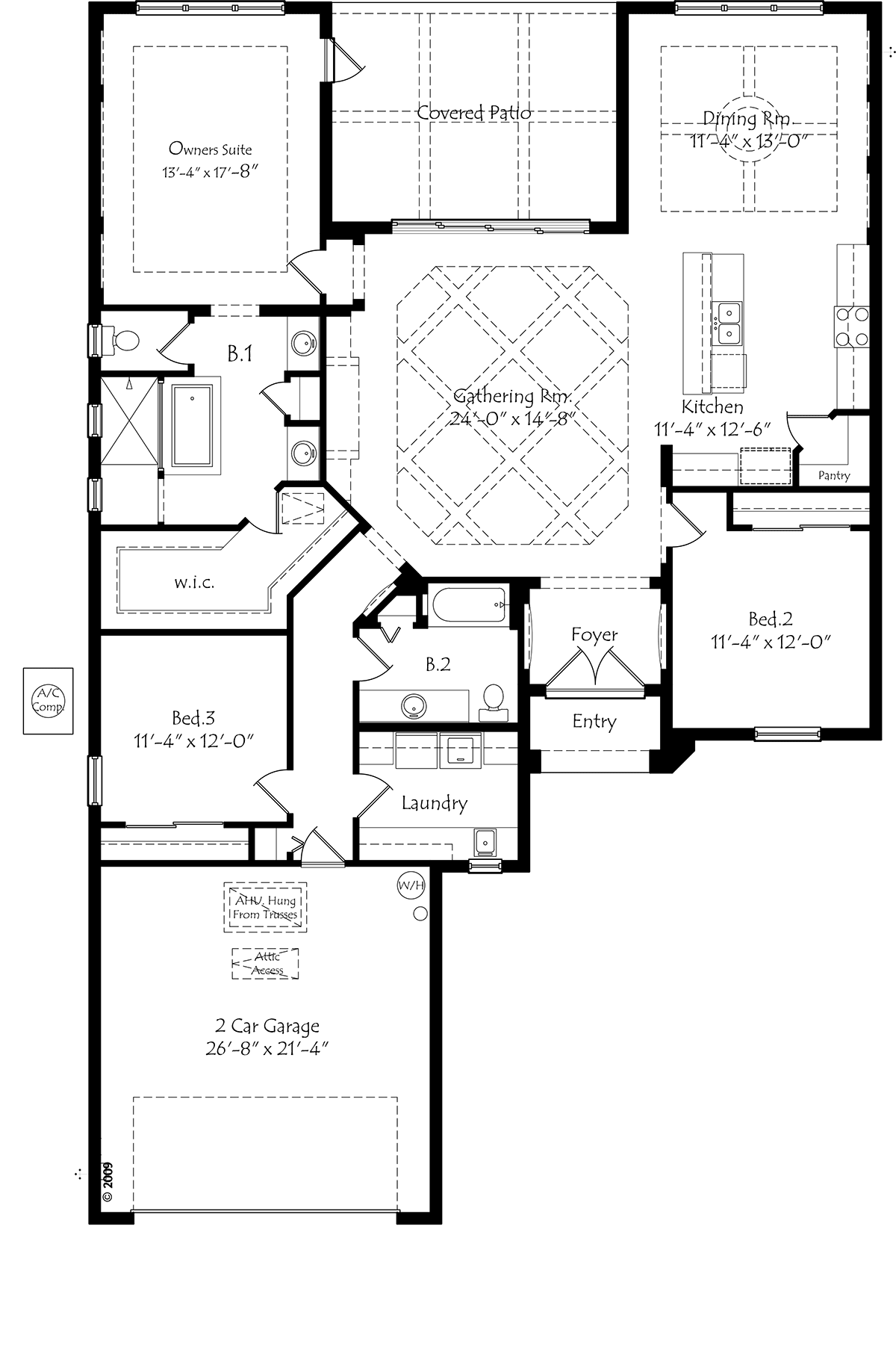 Mediterranean House Plan 74236 with 3 Beds, 2 Baths, 2 Car Garage Level One