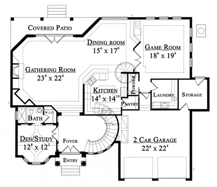 Mediterranean House Plan 74278 with 4 Beds, 6 Baths, 2 Car Garage First Level Plan