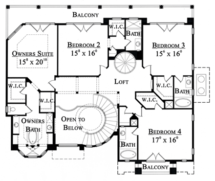 Mediterranean House Plan 74278 with 4 Beds, 6 Baths, 2 Car Garage Second Level Plan