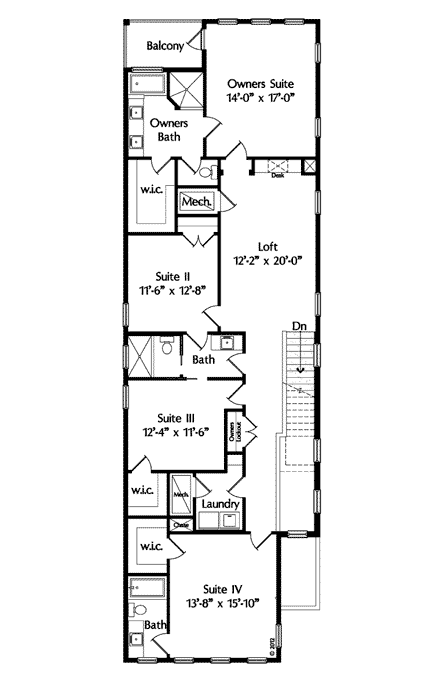 Contemporary House Plan 74287 with 5 Beds, 4 Baths, 2 Car Garage Second Level Plan