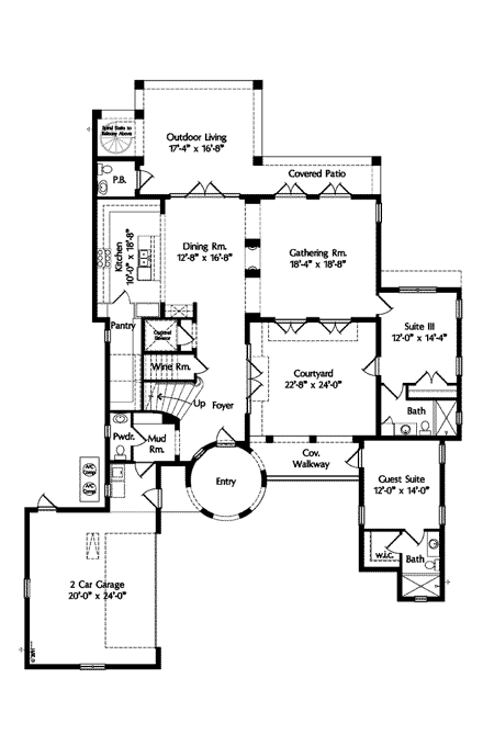 House Plan 74296 with 5 Beds, 8 Baths, 2 Car Garage First Level Plan