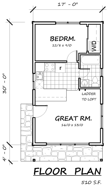 Cabin House Plan 74300 with 1 Beds, 1 Baths First Level Plan