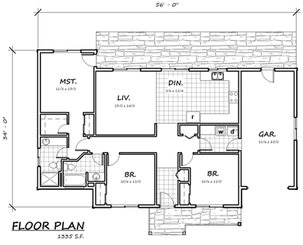 Cottage, Country, Ranch House Plan 74307 with 3 Beds, 2 Baths, 1 Car Garage First Level Plan