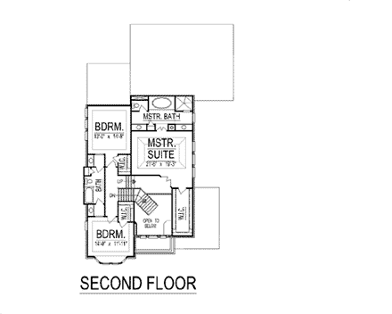 European House Plan 74401 with 4 Beds, 4 Baths, 3 Car Garage Second Level Plan
