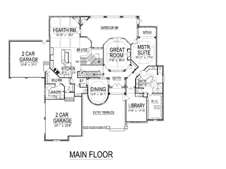 European House Plan 74403 with 4 Beds, 6 Baths, 4 Car Garage First Level Plan