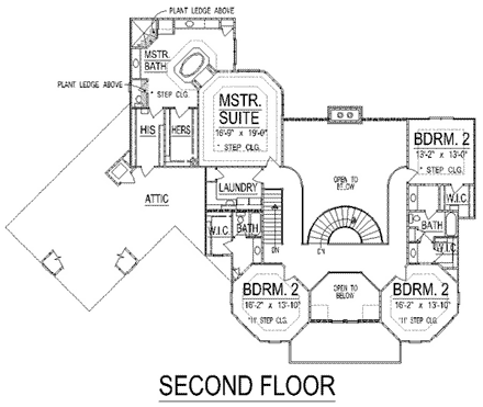 European House Plan 74411 with 6 Beds, 6 Baths, 3 Car Garage Second Level Plan