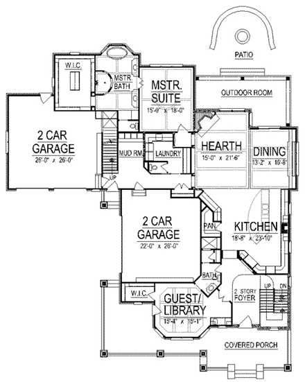 Craftsman House Plan 74417 with 5 Beds, 6 Baths, 4 Car Garage First Level Plan