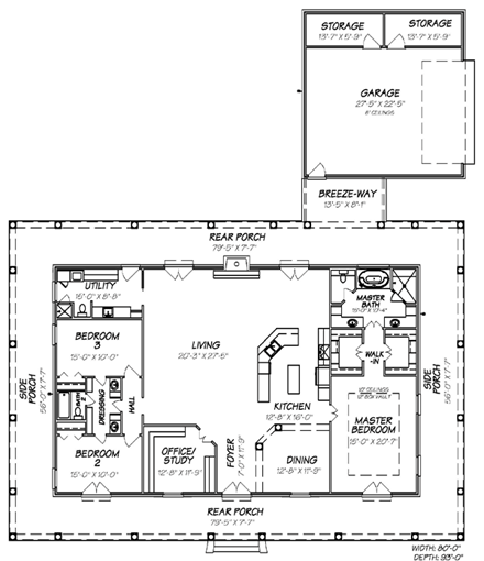 Country House Plan 74602 with 3 Beds, 3 Baths, 2 Car Garage First Level Plan