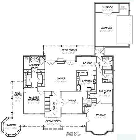 House Plan 74603 with 4 Beds, 4 Baths, 2 Car Garage First Level Plan