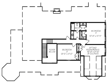 House Plan 74603 with 4 Beds, 4 Baths, 2 Car Garage Second Level Plan