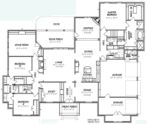 House Plan 74610 - European Style with 3311 Sq Ft, 3 Bed, 4 Bath,