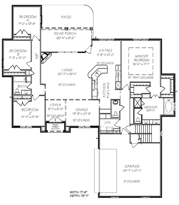 House Plan 74622 - European Style with 2430 Sq Ft, 4 Bed, 2 Bath,