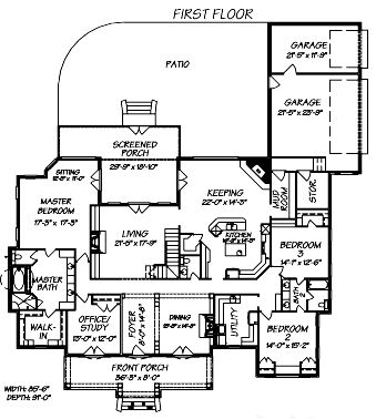 Traditional House Plan 74627 with 5 Beds, 3 Baths, 3 Car Garage First Level Plan