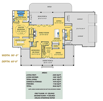 Barndominium, Country, Farmhouse House Plan 74635 with 5 Beds, 4 Baths, 3 Car Garage First Level Plan