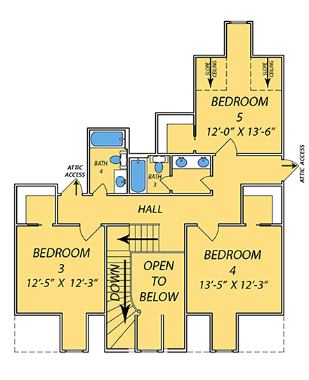 Barndominium, Country, Farmhouse House Plan 74635 with 5 Beds, 4 Baths, 3 Car Garage Second Level Plan