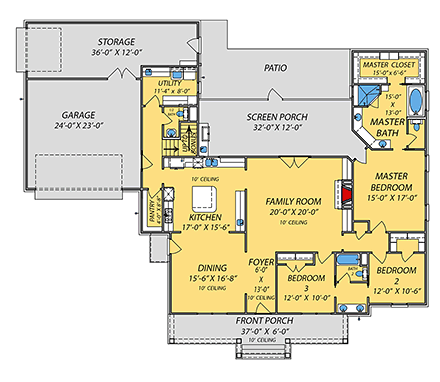 Craftsman, Farmhouse, Traditional House Plan 74636 with 3 Beds, 3 Baths, 2 Car Garage First Level Plan