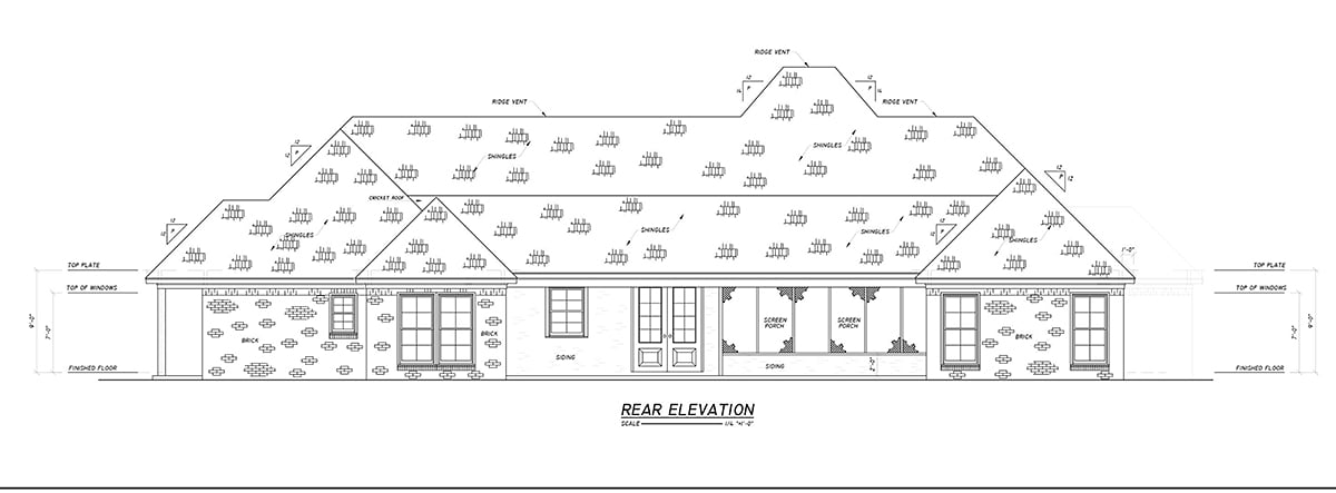 Country, Farmhouse, Traditional House Plan 74670 with 4 Beds, 3 Baths, 2 Car Garage Rear Elevation
