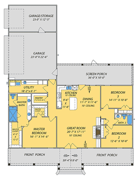 Country, Craftsman, Ranch, Traditional House Plan 74693 with 3 Beds, 2 Baths, 3 Car Garage First Level Plan