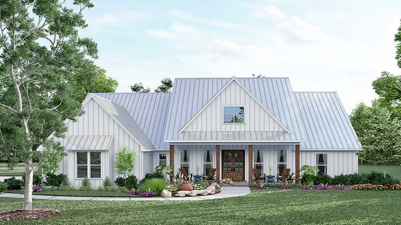 Contemporary, Country, Farmhouse, Southern House Plan 74699 with 4 Beds, 4 Baths, 3 Car Garage Elevation