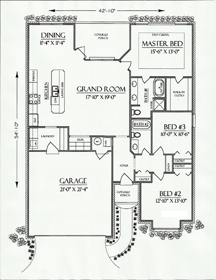 Cottage, Country, European House Plan 74700 with 3 Beds, 2 Baths, 2 Car Garage First Level Plan