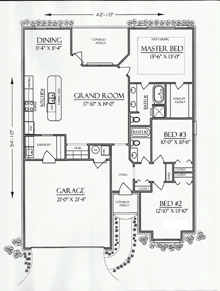 Cottage, Country, European House Plan 74701 with 3 Beds, 2 Baths, 2 Car Garage First Level Plan