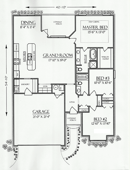 Cottage, Country, European House Plan 74702 with 3 Beds, 2 Baths, 2 Car Garage First Level Plan