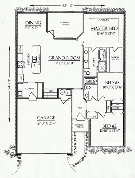 Cottage, Country, European House Plan 74703 with 3 Beds, 2 Baths, 2 Car Garage First Level Plan
