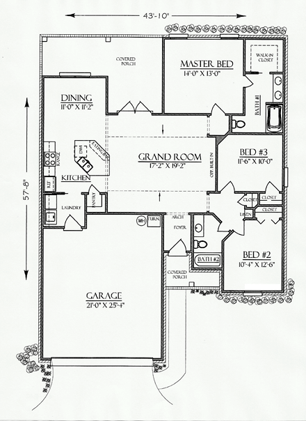 Cottage, Country, European, Southern House Plan 74704, 2 Car Garage First Level Plan
