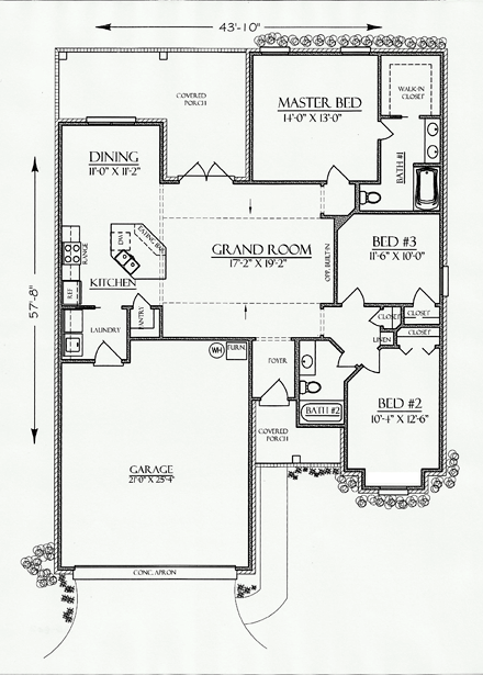 Cottage, Country, European, Southern House Plan 74706, 2 Car Garage First Level Plan
