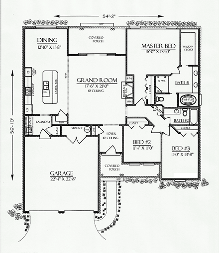 Cottage, Country, Southern House Plan 74718 with 3 Beds, 2 Baths, 2 Car Garage First Level Plan