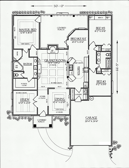 Cottage, Country, Craftsman, Ranch, Southern House Plan 74723 with 3 Beds, 2 Baths, 2 Car Garage First Level Plan