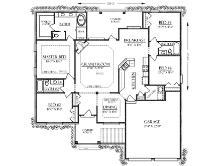 Bungalow, Craftsman, Traditional House Plan 74736 with 4 Beds, 3 Baths, 2 Car Garage First Level Plan