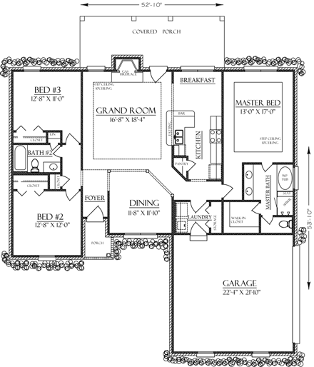 Country, Craftsman, Southern House Plan 74744 with 3 Beds, 2 Baths, 2 Car Garage First Level Plan