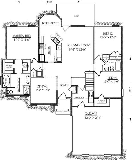 Country, Craftsman, European, Southern, Traditional House Plan 74746 with 3 Beds, 2 Baths, 2 Car Garage First Level Plan