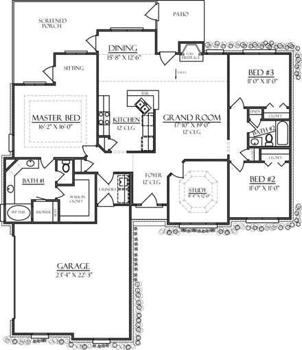 Craftsman, European, Florida, Southern House Plan 74748 with 3 Beds, 2 Baths, 2 Car Garage First Level Plan