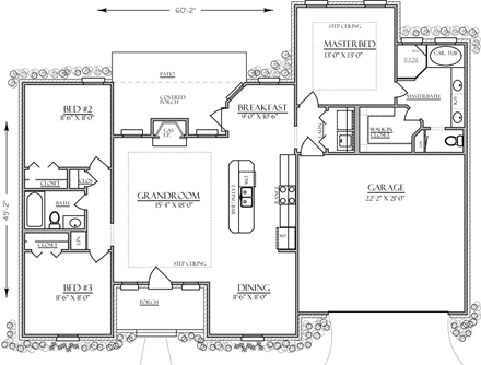 Bungalow, Country, Craftsman, Ranch, Southern, Southwest House Plan 74751 with 3 Beds, 2 Baths First Level Plan