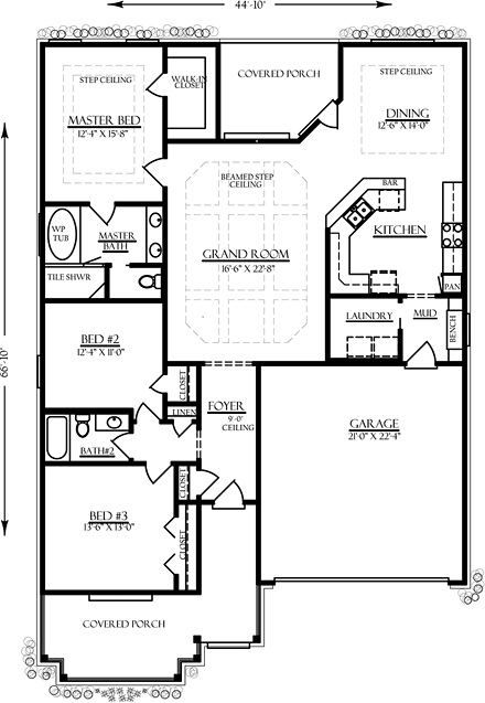Cottage, Country, Traditional House Plan 74759 with 3 Beds, 2 Baths, 2 Car Garage First Level Plan