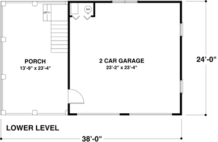 Craftsman, Traditional 2 Car Garage Apartment Plan 74803 with 1 Beds, 1 Baths First Level Plan