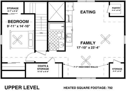 Craftsman, Traditional 2 Car Garage Apartment Plan 74803 with 1 Beds, 1 Baths Second Level Plan