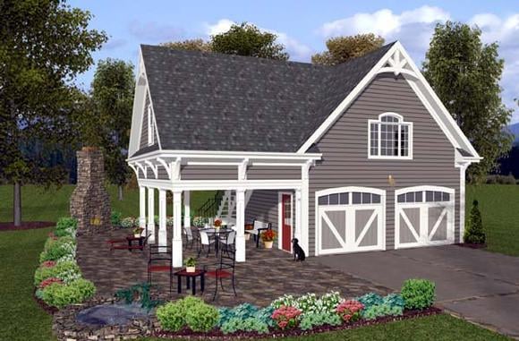 Craftsman, Traditional 2 Car Garage Apartment Plan 74803 with 1 Beds, 1 Baths Elevation